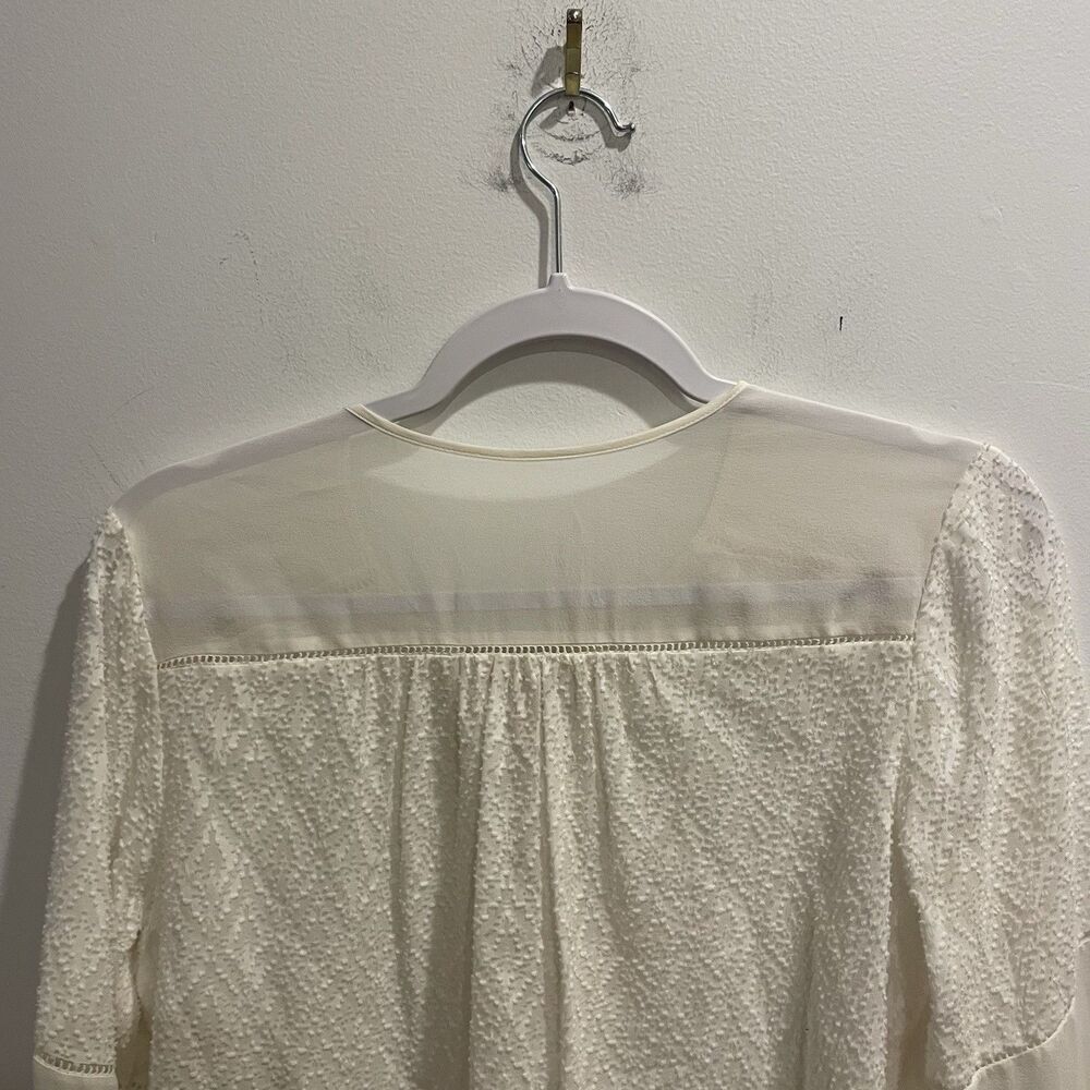 Rebecca Taylor Blouse 0 White Ivory Office Silk Lightweight Lace Sheer Siren - Picture 11 of 11